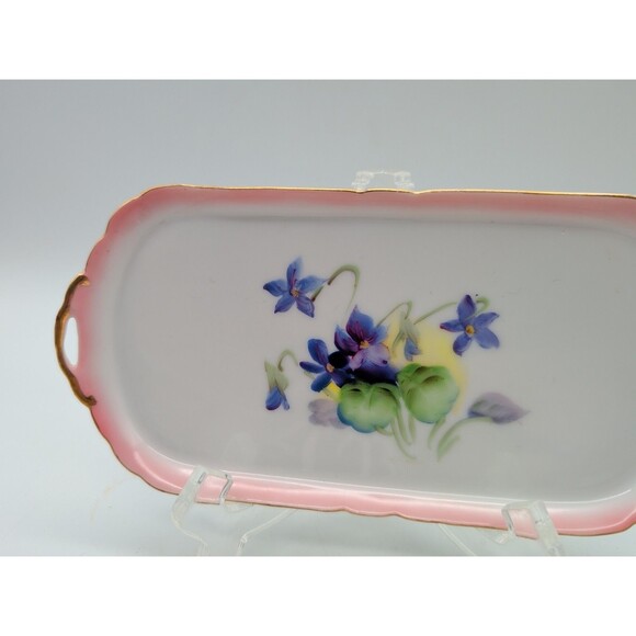Antique Porcelain Vanity Tray Violet Hand Painted Japan Handled Gold - Picture 3 of 6